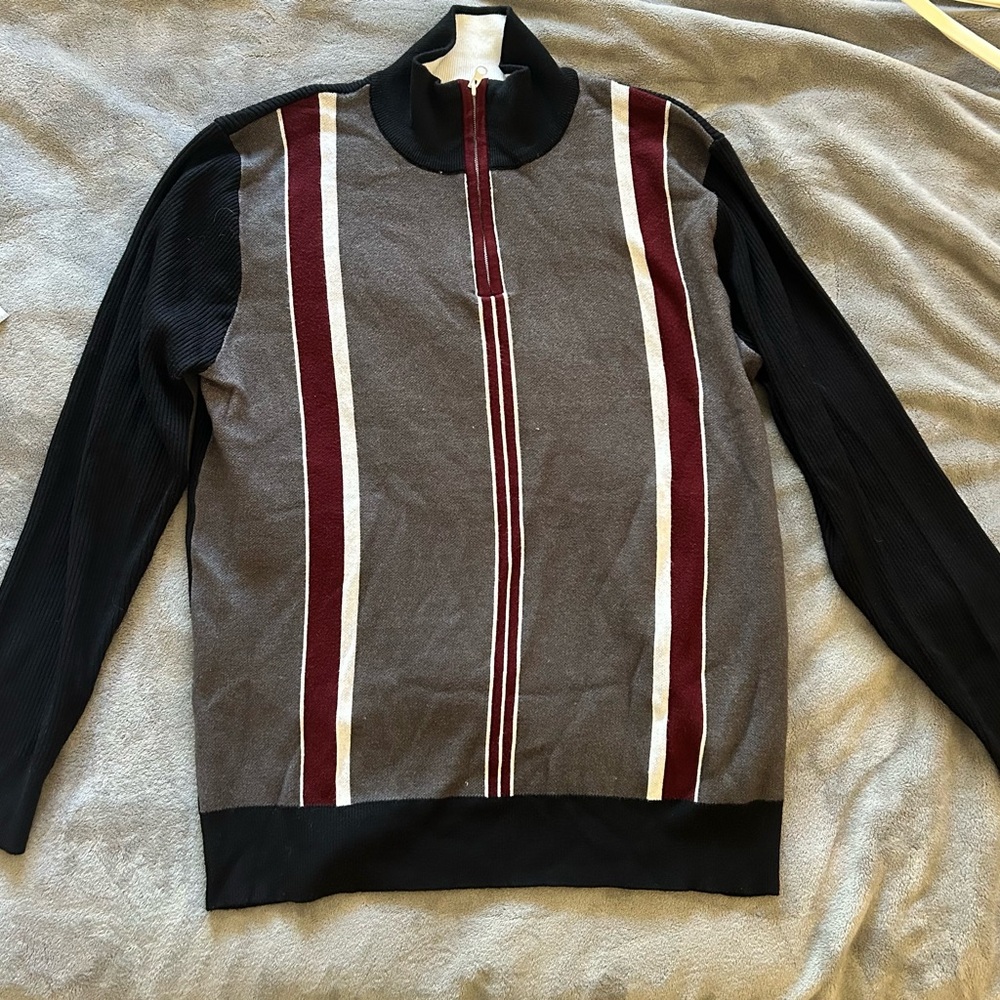 Men's Half Zip-Up Sweater - Black, Gray, and Red